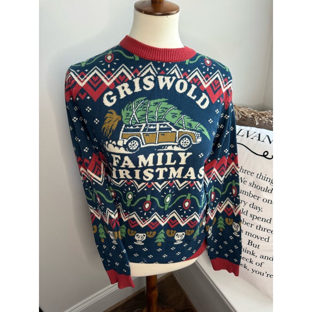 Festive Holiday Crewneck Sweater - Blue and Red